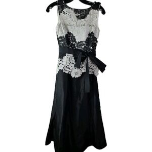 Tahari‎ Dress Size 2 Lace Midi Black White Sleeveless Tie Taffeta Dress Gown